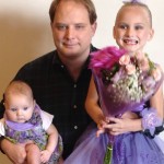 Rachel and Sarah (both looking terrific in purple) with Bryan following the dance recital.